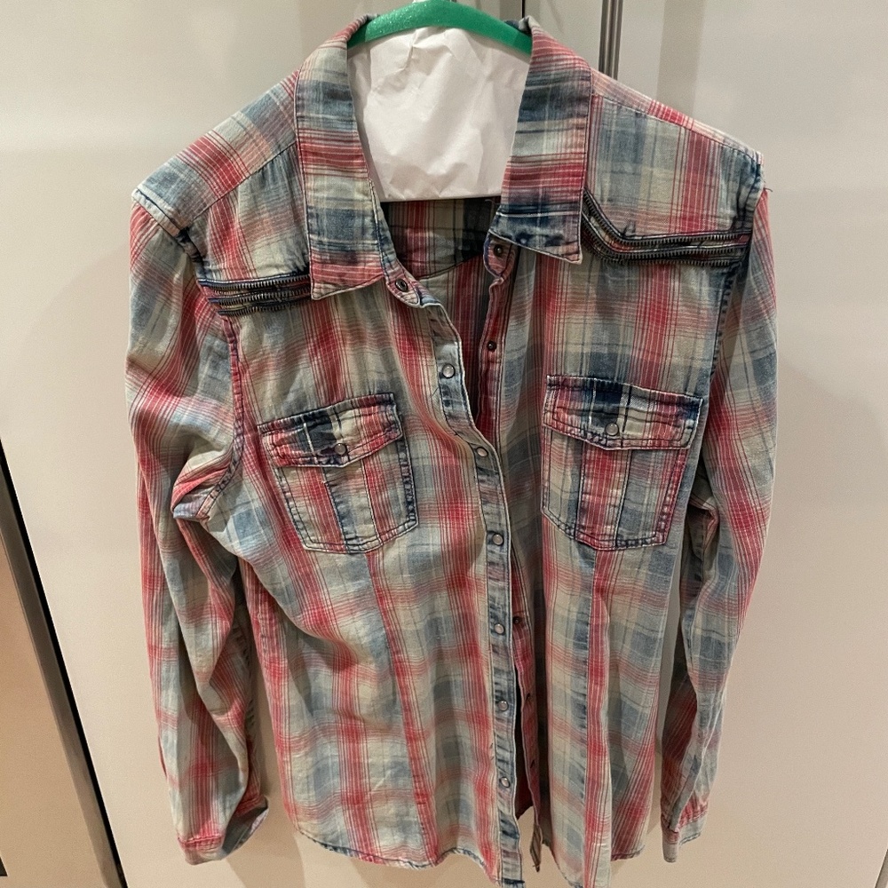 Blank NYC Red and Blue Plaid shirt/ Size L